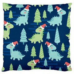 Cute-dinosaurs-animal-seamless-pattern-doodle-dino-winter-theme Large Flano Cushion Case (two Sides) by Vaneshart