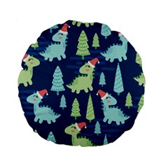 Cute-dinosaurs-animal-seamless-pattern-doodle-dino-winter-theme Standard 15  Premium Flano Round Cushions by Vaneshart