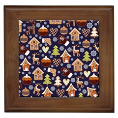 Winter-seamless-patterns-with-gingerbread-cookies-holiday-background Framed Tile by Vaneshart