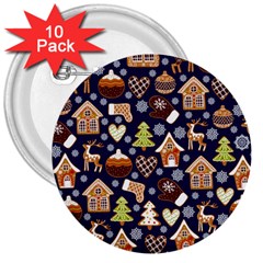 Winter-seamless-patterns-with-gingerbread-cookies-holiday-background 3  Buttons (10 Pack)  by Vaneshart