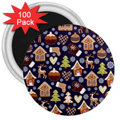 Winter-seamless-patterns-with-gingerbread-cookies-holiday-background 3  Magnets (100 Pack) by Vaneshart