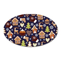 Winter-seamless-patterns-with-gingerbread-cookies-holiday-background Oval Magnet by Vaneshart