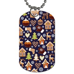 Winter-seamless-patterns-with-gingerbread-cookies-holiday-background Dog Tag (one Side) by Vaneshart