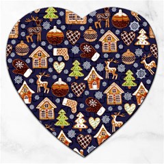 Winter-seamless-patterns-with-gingerbread-cookies-holiday-background Jigsaw Puzzle (heart) by Vaneshart