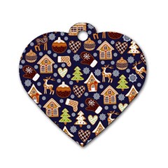 Winter-seamless-patterns-with-gingerbread-cookies-holiday-background Dog Tag Heart (one Side) by Vaneshart