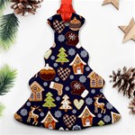 Winter-seamless-patterns-with-gingerbread-cookies-holiday-background Christmas Tree Ornament (Two Sides) Front