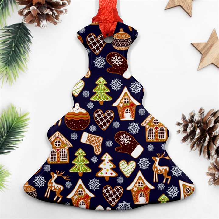 Winter-seamless-patterns-with-gingerbread-cookies-holiday-background Christmas Tree Ornament (Two Sides)