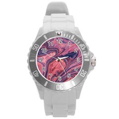 Abstract-colorful-painting-background-closeup Round Plastic Sport Watch (L)