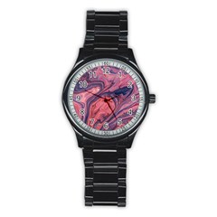 Abstract-colorful-painting-background-closeup Stainless Steel Round Watch