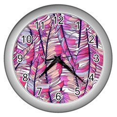 Beautiful-boho-seamless-pattern-with-pink-feathers Wall Clock (silver) by Vaneshart