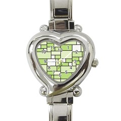 Green-geometric-digital-paper Heart Italian Charm Watch