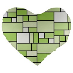 Green-geometric-digital-paper Large 19  Premium Flano Heart Shape Cushions by Vaneshart