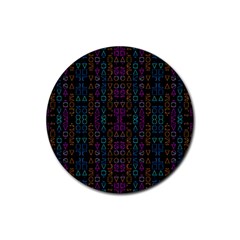 Neon Geometric Seamless Pattern Rubber Coaster (round)  by dflcprintsclothing