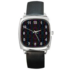 Neon Geometric Seamless Pattern Square Metal Watch by dflcprintsclothing