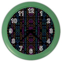 Neon Geometric Seamless Pattern Color Wall Clock by dflcprintsclothing