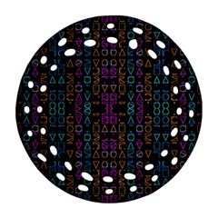 Neon Geometric Seamless Pattern Round Filigree Ornament (two Sides) by dflcprintsclothing