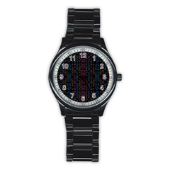 Neon Geometric Seamless Pattern Stainless Steel Round Watch