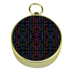 Neon Geometric Seamless Pattern Gold Compasses