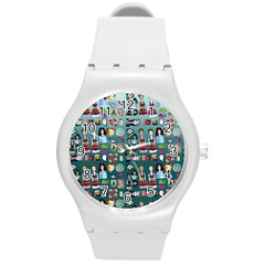 Kawaiicollagepattern2 Round Plastic Sport Watch (m) by snowwhitegirl