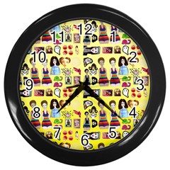 Kawaiicollagepattern3 Wall Clock (black) by snowwhitegirl