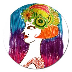 Art Deco Woman Magnet 5  (round) by snowwhitegirl