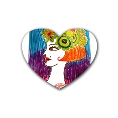 Art Deco Woman Rubber Coaster (heart)  by snowwhitegirl