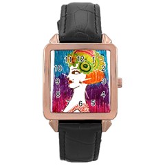 Art Deco Woman Rose Gold Leather Watch  by snowwhitegirl