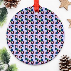 Goth Girl In Blue Dress Lilac Pattern Ornament (round) by snowwhitegirl