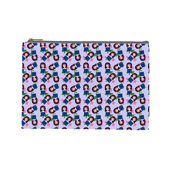 Goth Girl In Blue Dress Lilac Pattern Cosmetic Bag (Large)