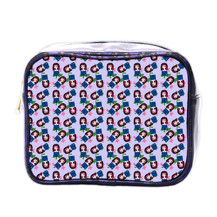 Goth Girl In Blue Dress Lilac Pattern Mini Toiletries Bag (One Side)