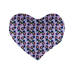 Goth Girl In Blue Dress Lilac Pattern Standard 16  Premium Heart Shape Cushions by snowwhitegirl