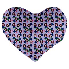 Goth Girl In Blue Dress Lilac Pattern Large 19  Premium Flano Heart Shape Cushions by snowwhitegirl