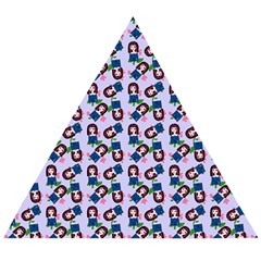 Goth Girl In Blue Dress Lilac Pattern Wooden Puzzle Triangle by snowwhitegirl