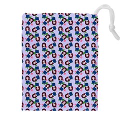 Goth Girl In Blue Dress Lilac Pattern Drawstring Pouch (5xl) by snowwhitegirl