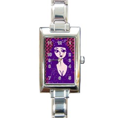 Purple Cat Ear Hat Girl Floral Wall Rectangle Italian Charm Watch by snowwhitegirl