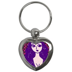 Purple Cat Ear Hat Girl Floral Wall Key Chain (heart) by snowwhitegirl