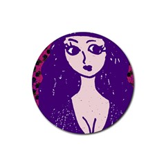 Purple Cat Ear Hat Girl Floral Wall Rubber Round Coaster (4 Pack)  by snowwhitegirl