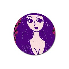 Purple Cat Ear Hat Girl Floral Wall Magnet 3  (round) by snowwhitegirl