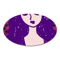 Purple Cat Ear Hat Girl Floral Wall Oval Magnet by snowwhitegirl