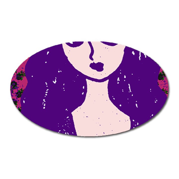 Purple Cat Ear Hat Girl Floral Wall Oval Magnet