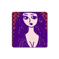 Purple Cat Ear Hat Girl Floral Wall Square Magnet by snowwhitegirl