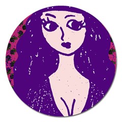 Purple Cat Ear Hat Girl Floral Wall Magnet 5  (round) by snowwhitegirl