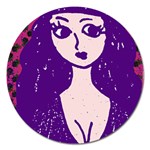 Purple Cat Ear Hat Girl Floral Wall Magnet 5  (Round) Front