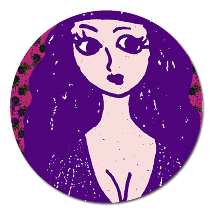 Purple Cat Ear Hat Girl Floral Wall Magnet 5  (Round)