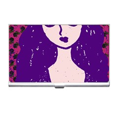 Purple Cat Ear Hat Girl Floral Wall Business Card Holder