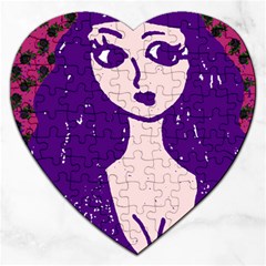 Purple Cat Ear Hat Girl Floral Wall Jigsaw Puzzle (heart) by snowwhitegirl