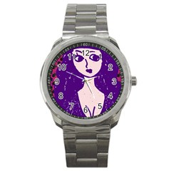 Purple Cat Ear Hat Girl Floral Wall Sport Metal Watch by snowwhitegirl