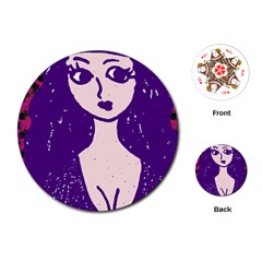 Purple Cat Ear Hat Girl Floral Wall Playing Cards Single Design (round) by snowwhitegirl