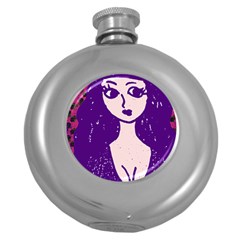 Purple Cat Ear Hat Girl Floral Wall Round Hip Flask (5 Oz) by snowwhitegirl