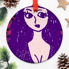 Purple Cat Ear Hat Girl Floral Wall Round Ornament (two Sides) by snowwhitegirl